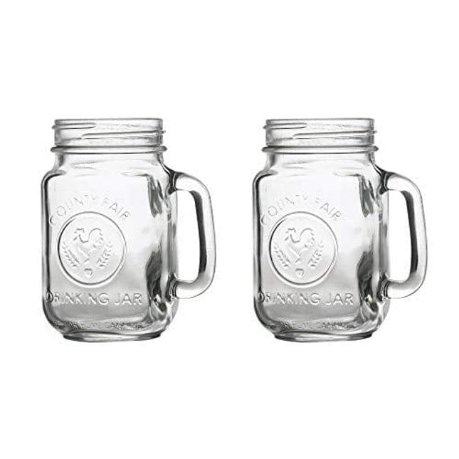 County Fair Mason Jar Drinking Glasses with Handles - Set of 2