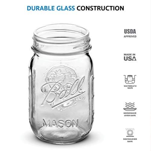 Wide Mouth Mason Jars 16 oz [5 Pack] with Mason Jar Lids and Bands, Mason Jars 16 oz - for Canning, Fermenting, Pickling - Jar dcor - Microwave/Freeze