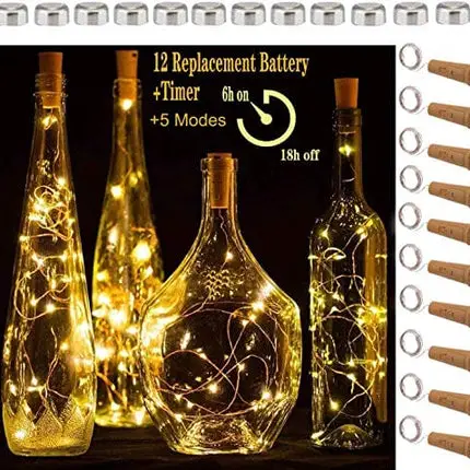 SFUN Wine Bottle Lights with Cork, 5 Dimmable Modes with Timer 10 Pack -12 Replacement Battery Operated LED Silver Wire Fairy String Lights for DIY, Party, Decor,Christmas, Halloween,Wedding