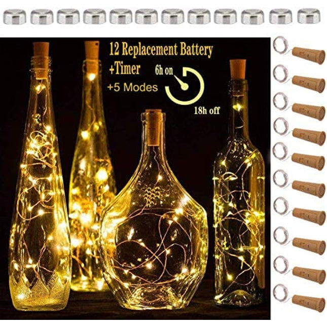 SFUN Wine Bottle Lights with Cork, 5 Dimmable Modes with Timer 10 Pack -12 Replacement Battery Operated LED Silver Wire Fairy String Lights for DIY, Party, Decor,Christmas, Halloween,Wedding