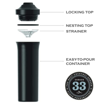 Shaker33 | Plastic Elite Cocktail Shaker Set | 24 OZ | Black | Dishwasher Safe, Shatterproof, Leakproof, & Lightweight | Bartending | Lid Locking | Unique Mother's Day Gift
