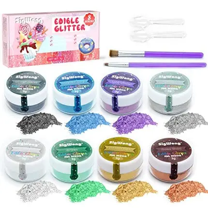 Edible Glitter Set, Sprinkles Edible Glitter for Drinks, 8 Colors Prism Powder Edible Glitter Dust for Wines, Beer, Cocktail, Strawberries, Cakes, Cupcakes, Chocolate - 3g/bottle