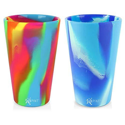 Silipint Silicone Pint Glass Set of 2, Patented, Shatter-proof, Unbreakable Silicone Cup Drinkware - One of Each Pint Glass - Hippie Hop, Arctic Sky