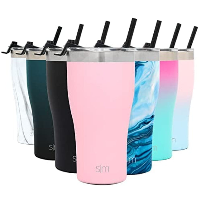 Simple Modern Slim Cruiser Tumbler with Clear Flip Lid and Straw Insulated Travel Mug Stainless Steel Water Bottle, 22 Ounce, Blush