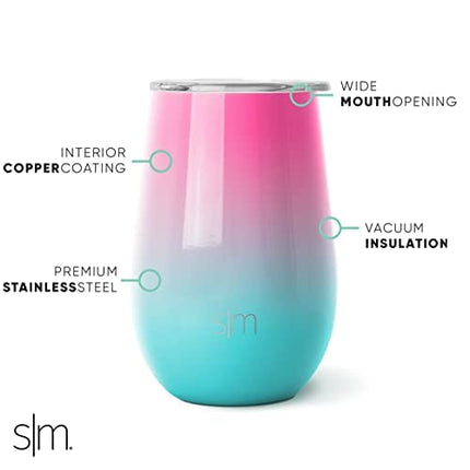 Simple Modern Wine Tumbler and Bottle Gift Set | Insulated 750ml Bottle and 2 12oz Stemless Glass Cups with Lid Christmas Gifts for Women Men | Spirit Collection | Sorbet