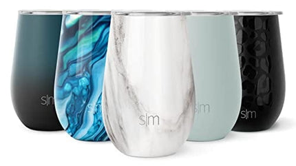 Simple Modern Wine Tumbler with Press-In Lid | Insulated 12oz Stemless Glass Cup or Coffee Mug with Lid Christmas Gifts for Women Men | Spirit Collection | Carrara Marble