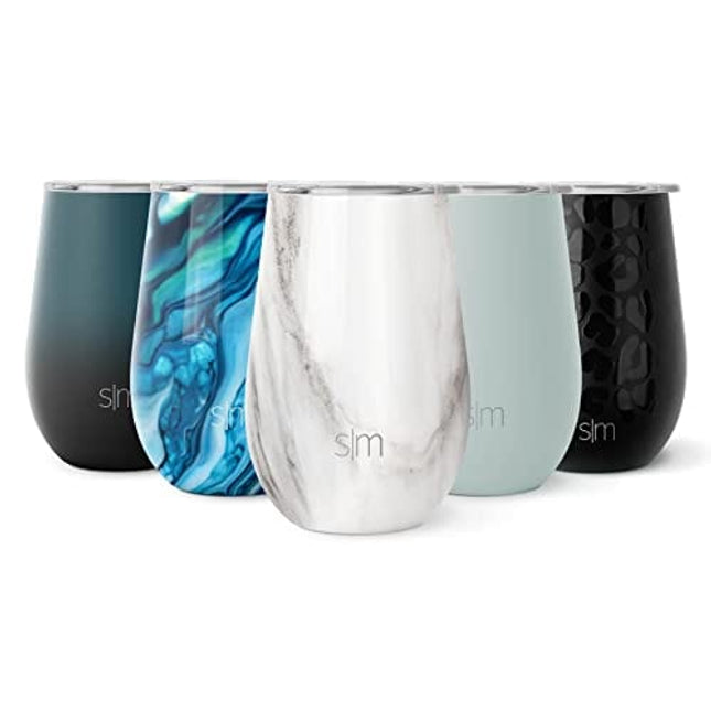 Simple Modern Wine Tumbler with Press-In Lid | Insulated 12oz Stemless Glass Cup or Coffee Mug with Lid Christmas Gifts for Women Men | Spirit Collection | Carrara Marble