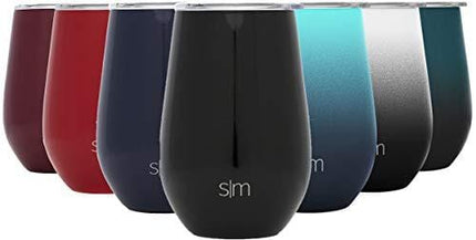 Simple Modern Spirit 12oz Wine Tumbler Glass with Lid - Vacuum Coffee Mug Stemless Cup 18/8 Stainless Steel - Midnight Black