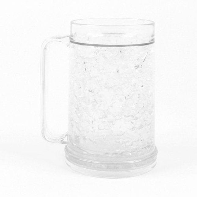 Freezer Mug for Ice-Free Cold Drinks, Double Walled, 16-oz. Capacity Cold Beer Mug, Clear