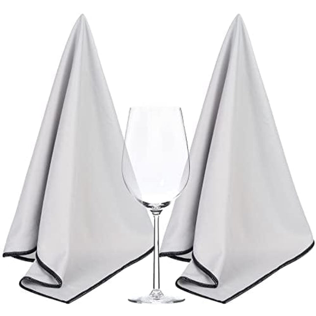 SINLAND Microfiber Glass Polishing Cloths Thick Lint -Free Drying Towels for Wine Glasses Stemware Dishes Stainless Appliances 20 Inch X 25 Inch Pack of 2 Grey
