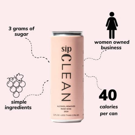 SipClean Low Alcohol Wine .5% Rosé 4 Pack - No Added Sugar Sparkling Wine Non Alcoholic Wine