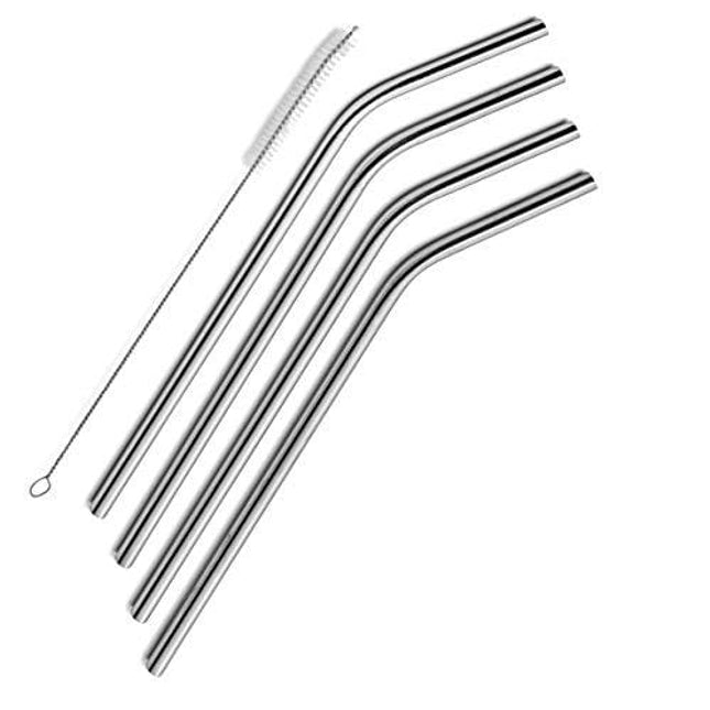 SipWell Stainless Steel Drinking Straws, Set of 4, Free Cleaning Brush Included