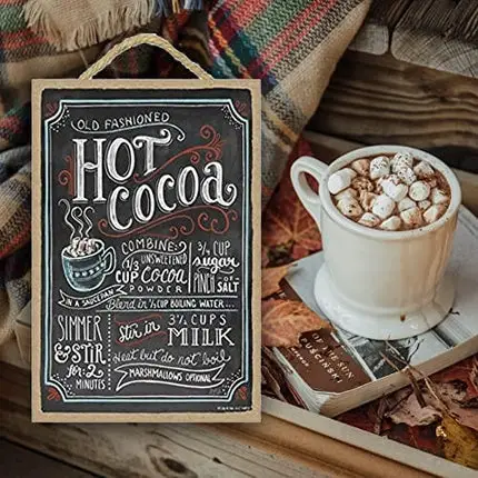SJT ENTERPRISES, INC. Old Fashioned Hot Cocoa (Colorful) 7" x 10.5" Wood Plaque Sign Featuring The Chalk Artwork of Ampersand (SJT14812)