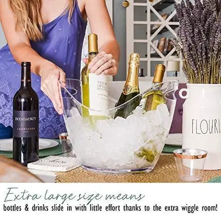 Ice Bucket Clear Acrylic 8 Liter Plastic Tub For Drinks and Parties, Food Grade, Holds 5 Full-Sized Bottles and Ice