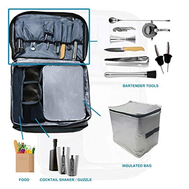 Cocktail Travel Set,SKY FISH 13 -Pieces Bartender Kit Including Bar Tools And Insulated Bag For Travel, Camping And Picnic