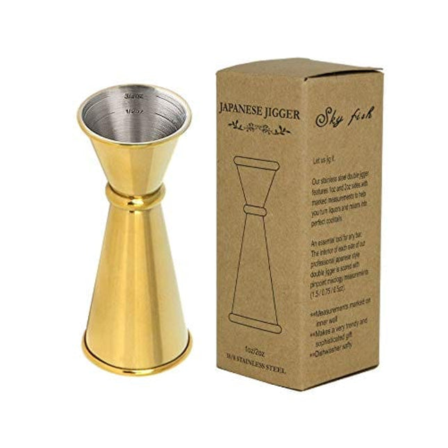 SKY FISH Double Cocktail Jigger Golden 1/2oz 3/4oz 3/2oz 1oz 2oz Bar Measuring Cup