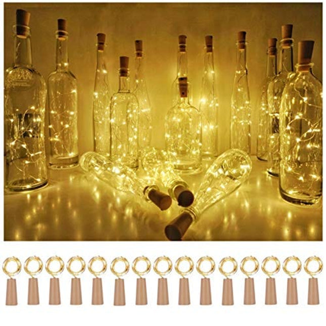 Wine Bottle Cork Lights 15Pack 10 LED/ 40 Inches Battery Operated Cork Shape Copper Wire Colorful Fairy Mini String Lights for Party Christmas Halloween Wedding Decoration (Warm White)