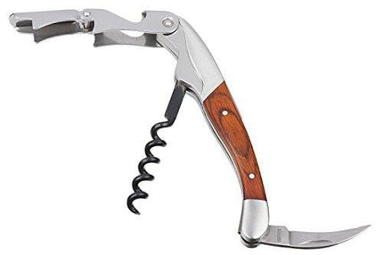 Premium Waiters Corkscrew - 3 in 1 Stainless Steel Wine Opener with Rosewood Pull Tap Handle Bottle Opener and Serrated Foil Cutter