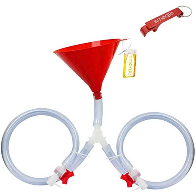 SMOQIO Beer Bong,Beer Funnel with with Valve, Double Header, Bonus Bottle Opener, 1 Pack