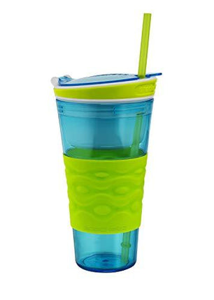 Kitchen Science Travel Snack & Drink Cup with Straw, Blue