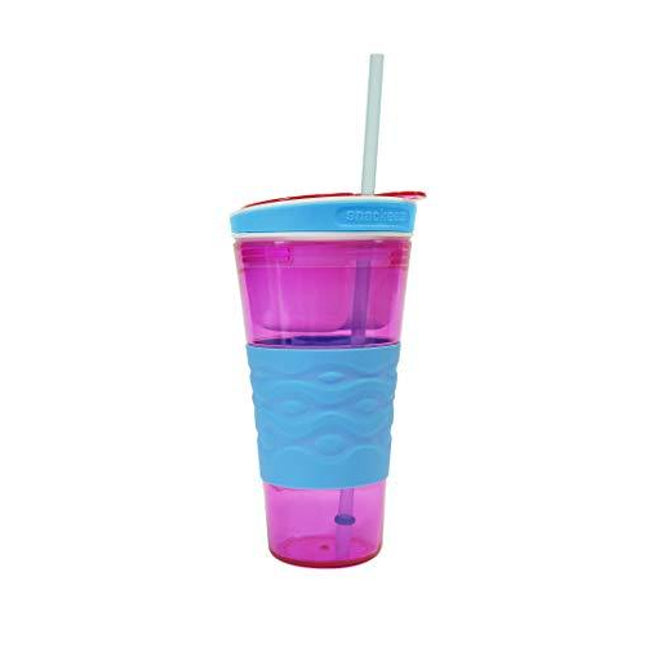 Snackeez Travel Snack & Drink Cup with Straw, Pink