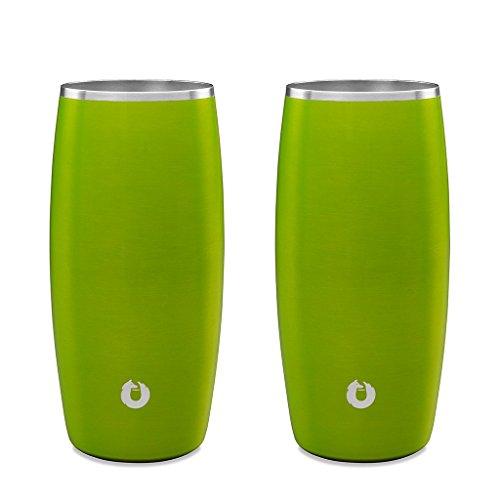 Snowfox Insulated Stainless Steel Beer Glass, 16.9-Ounce, Set of 2, Olive Grey
