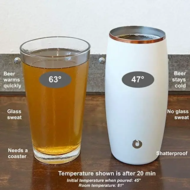 Snowfox Stainless Steel Beer Glass, 16.9-Ounce Set, Metallic Green