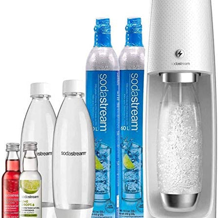 SodaStream Fizzi One Touch Sparkling Water Maker Bundle (White) with CO2, BPA free Bottles, and 0 Calorie Fruit Drops Flavors