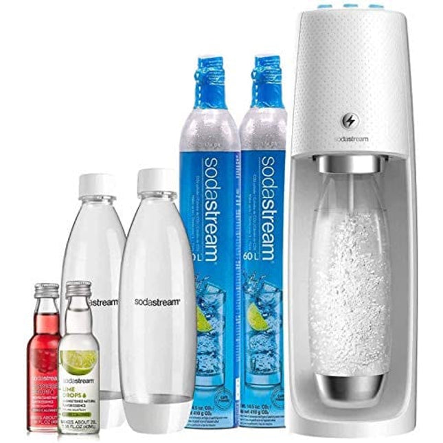SodaStream Fizzi One Touch Sparkling Water Maker Bundle (White) with CO2, BPA free Bottles, and 0 Calorie Fruit Drops Flavors