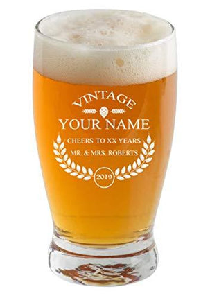 Personalized Beer Glass - Custom Engraved Beer Mug, Pint Glass, Pilsner Glass, Pitcher. | Add your own Engraved Text - Vintage Design (Sampler Glass 5oz)