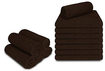 Softolle Kitchen Towels, Pack of 12 Bar Mop Towels -16x19 Inches -100% Cotton White Towels - Super Absorbent Bar Towels, Multi-Purpose for Home, Kitchen and Bar Cleaning (Brown)
