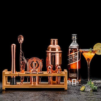 Soing Rose Copper 24-Piece Cocktail Shaker Set,Perfect Home Bartending Kit for Drink Mixing,Stainless Steel Bar Tools With Stand,Velvet Carry Bag & Recipes Included
