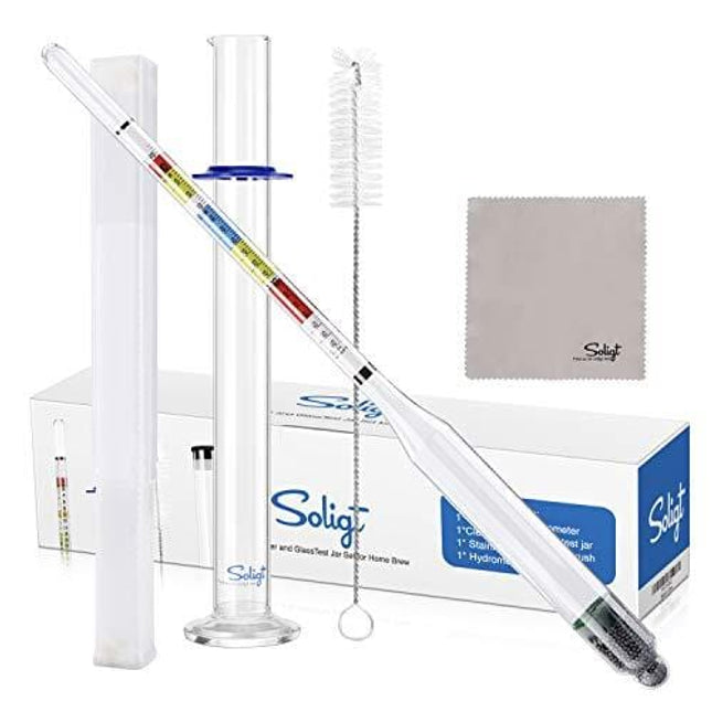 Triple Scale Hydrometer and Glass Test Jar for Wine, Beer, Mead & Cider - ABV, Brix and Gravity Test Kit