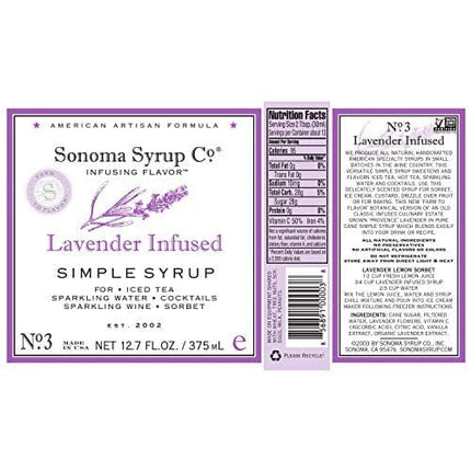 Sonoma Syrup Co Lavender Simple Syrup, 12.7 ounces for Coffee, Cocktails, and Cooking