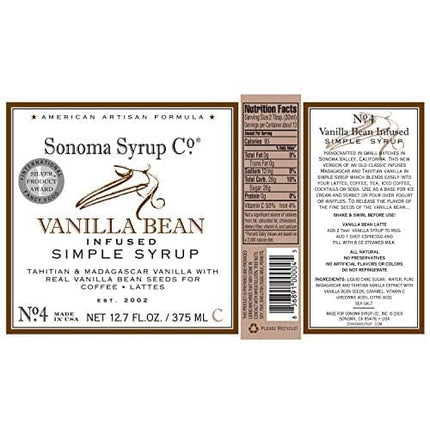 Sonoma Syrup Co Vanilla Bean Simple Syrup, 12.7 oz for Coffee, Cocktails, and Cooking