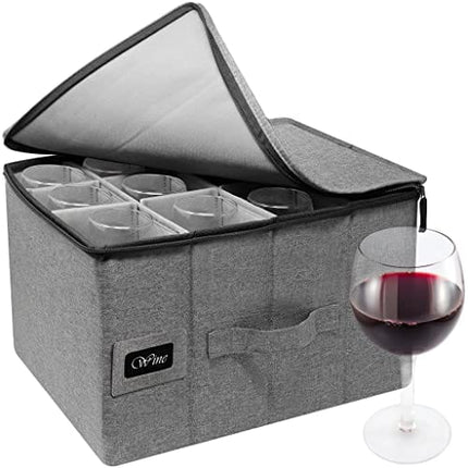 Sorbus Stemware Wine Glass Storage Hard Shell Box - Deluxe Padded Quilted Case with Dividers - Service for 12 - Great for Protecting or Transporting Wine Glasses, Champagne Flutes, Goblets, (Gray)