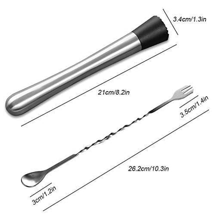 Set of 4 Muddler Bar Tools Essentials, SourceTon 10 Inch Stainless Steel Cocktail Muddler & 3 Pieces Mixing Spoons Ideal Bartender Tool for Home and Bar