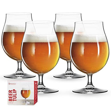 Spiegelau Beer Classics Tulip Glasses, Set of 4, European-Made Lead-Free Crystal, Modern Beer Glasses, Dishwasher Safe, Professional Quality Beer Tulip Glass Gift Set, 15.5 oz