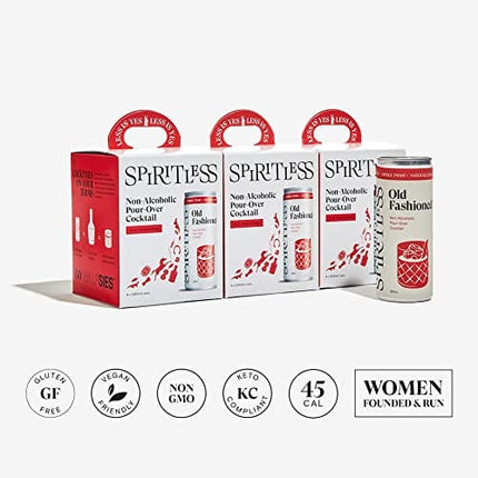 SPIRITLESS Old Fashioned | Non-Alcoholic Pour-Over Old Fashioned Cans | Ready to Drink or Mocktail & Cocktail Mixer | Non-GMO & Vegan | 45 Calories | 8.45 Fl Oz Cans (Pack of 12)