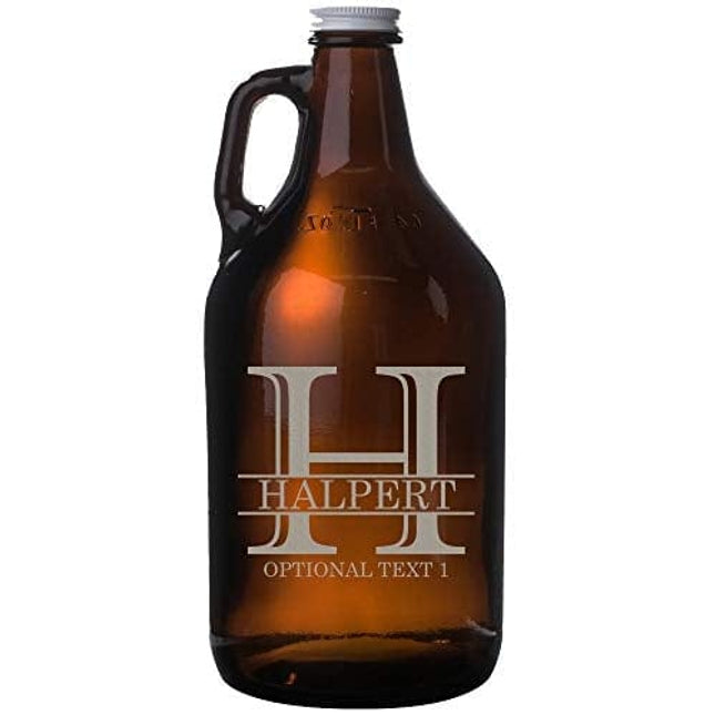 Personalized Etched 64oz Amber Glass Beer Growler, Halpert