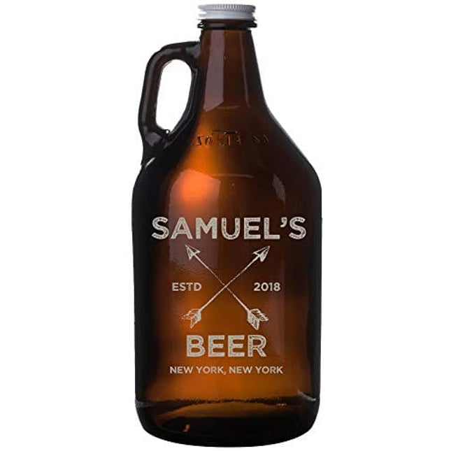 Personalized Etched 64oz Amber Glass Beer Growler, Samuel
