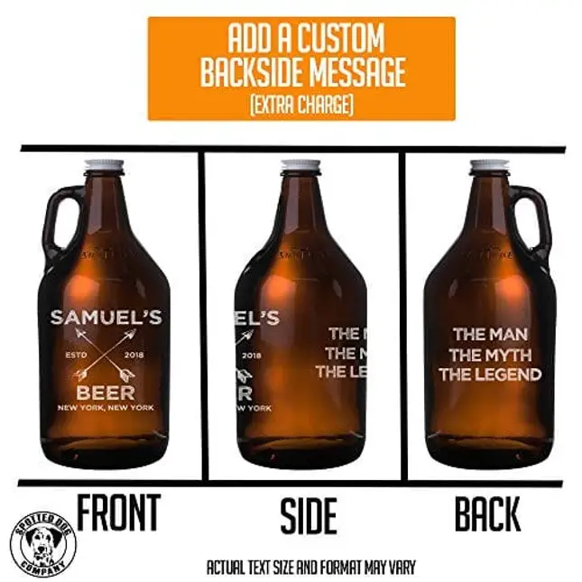 Personalized Etched 64oz Amber Glass Beer Growler, Samuel
