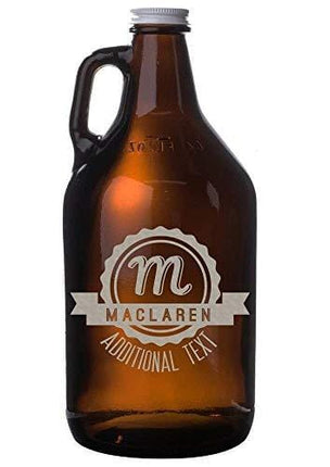 Personalized Etched 64oz Amber Glass Beer Growler
