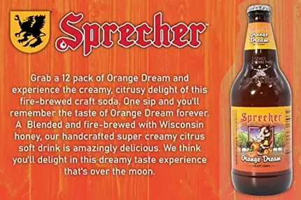Sprecher Orange Dream, Fire-Brewed Craft Soda, Glass Bottle, 16oz, 12 Pack
