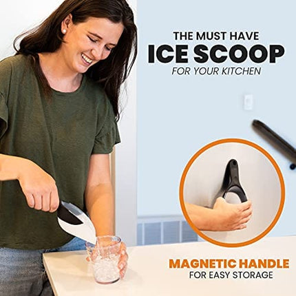 Spring Chef Magnetic Ice Scoop, Contoured Translucent Flexi-Plastic with Soft Grip Handle for Ice, Flour, Rice, Popcorn, Pet Food - Set of 2, Black