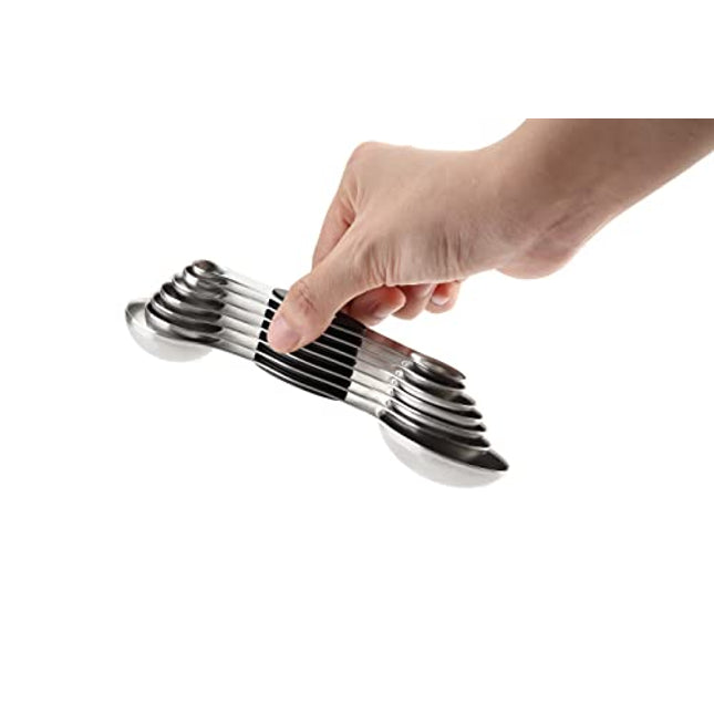 Spring Chef Magnetic Measuring Spoons Set, Dual Sided, Stainless Steel, Fits in Spice Jars, Black, Set of 8