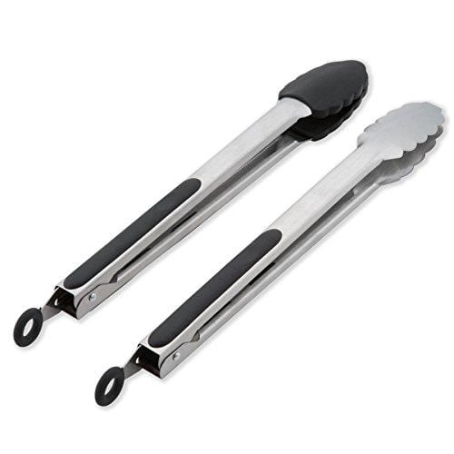 HOTEC Premium Stainless Steel Locking Kitchen Tongs with Silicon