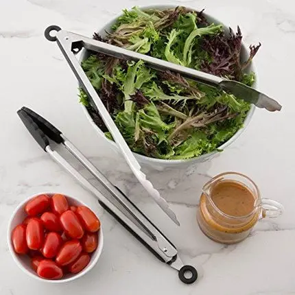Spring Chef Kitchen Tongs with Stainless Steel and Silicone Heat Resistant non-stick Tips, 2 Piece Locking Mechanism Set Best for Serving, Cooking, Grilling, BBQ, Steak and Pasta, 12 Inch