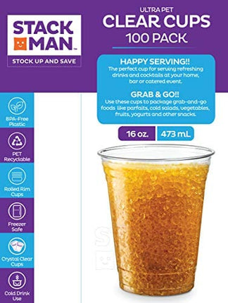 [100 Pack - 16 oz.] Clear Disposable Plastic Cups PET Crystal Clear Disposable 16oz Plastic Cups