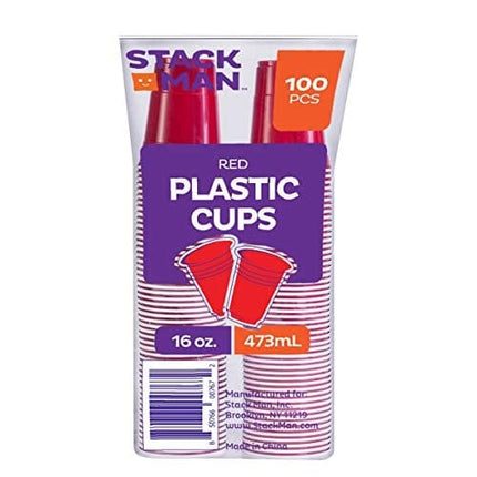 Stack Man Red [16 oz-100 Pack] Party, Cold Drink Plastic Disposable Cups, 100 Count (Pack of 1)